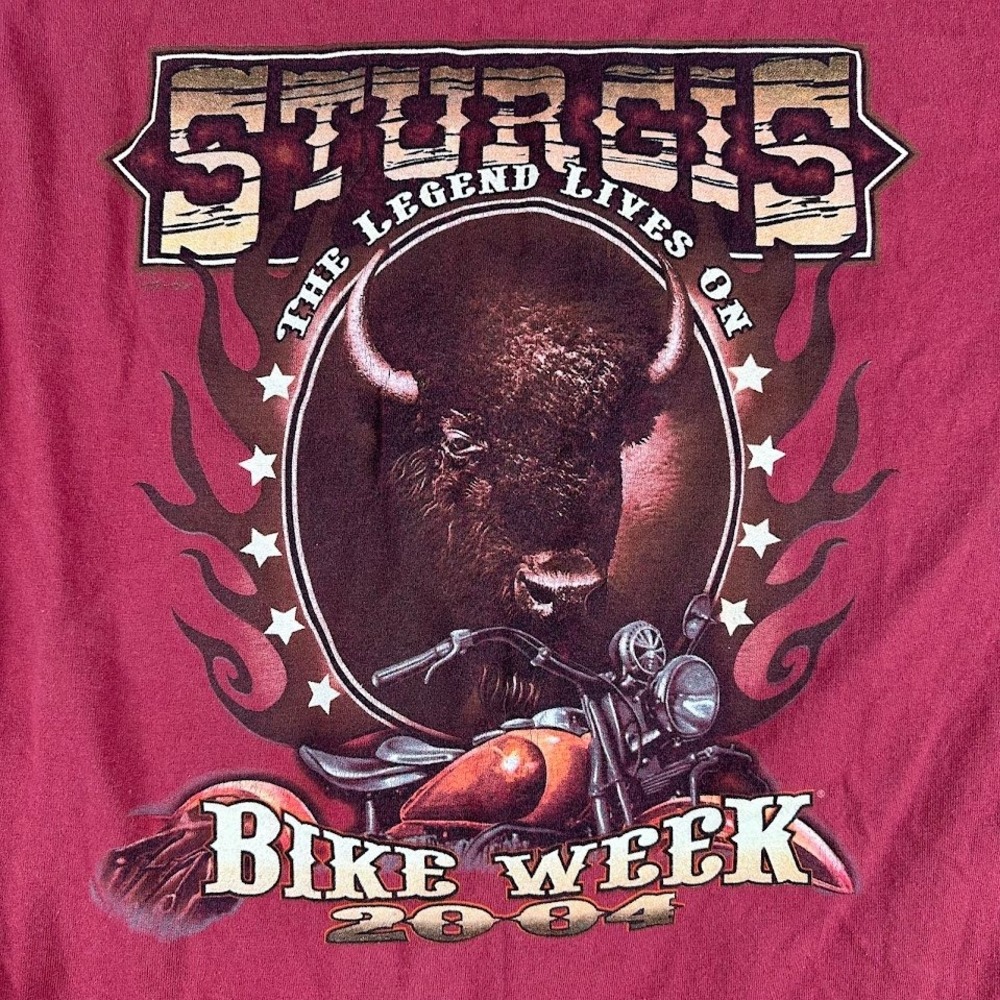 VTG Sturgis‎ Bike Week 2004 T Shirt Red Cotton Heavyweight Graphic Tee L Buffalo